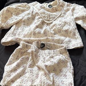 Maniere Floral Cream Matching shorts Set 12months 100% cotton